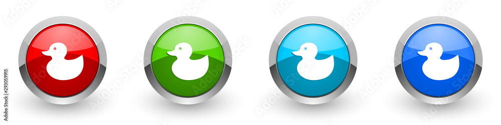 Aufkleber duck toy, bird silver metallic glossy icons, red, set of modern design buttons for web, internet and
