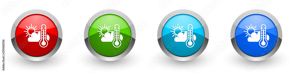 Poster weather forecast silver metallic glossy icons, red, set of modern design buttons for web, internet a