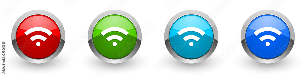 Poster wireless silver metallic glossy icons, red, set of modern design buttons for web, internet and mobil