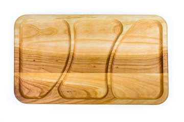 Top view of wooden compartment dish with three departments