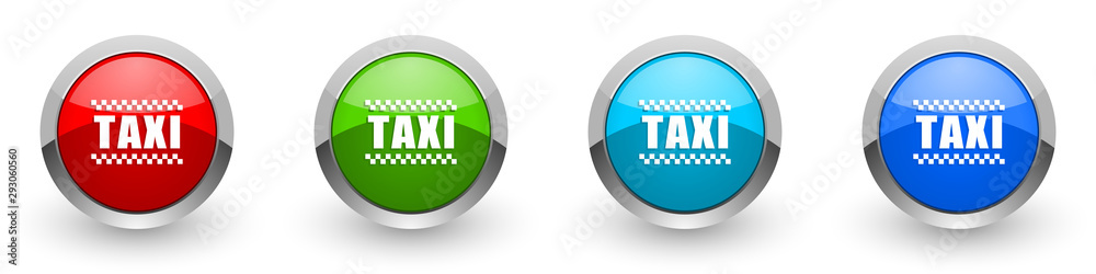 Poster taxi silver metallic glossy icons, red, set of modern design buttons for web, internet and mobile ap