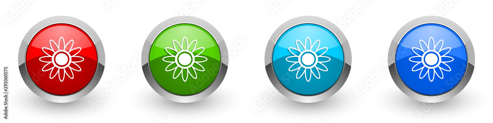 Aufkleber flower silver metallic glossy icons, red, set of modern design buttons for web, internet and mobile 