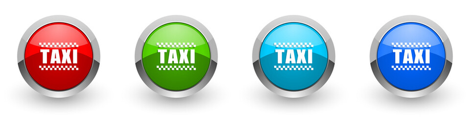 Taxi silver metallic glossy icons, red, set of modern design buttons for web, internet and mobile applications in four colors options isolated on white background