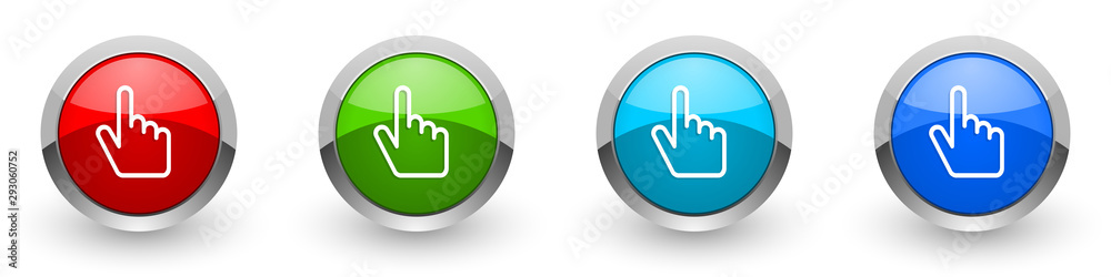 Fototapete cursor hand silver metallic glossy icons, red, set of modern design buttons for web, internet and mo