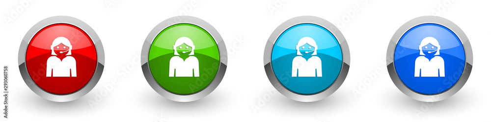 Aufkleber call center silver metallic glossy icons, red, set of modern design buttons for web, internet and mo