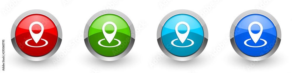Aufkleber Pointer silver metallic glossy icons, red, set of modern design buttons for web, internet and mobile applications in four colors options isolated on white background