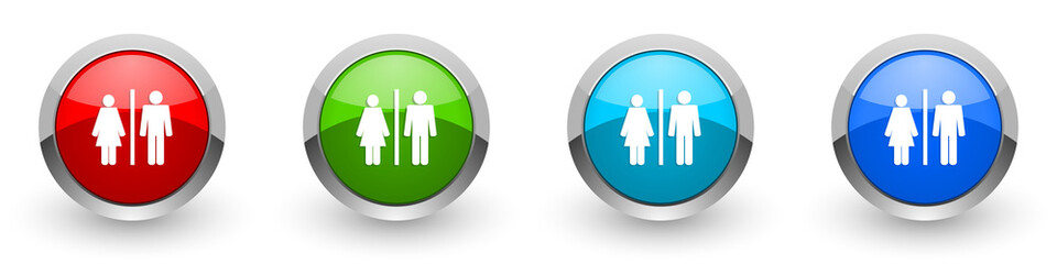 Man and Woman silver metallic glossy icons, red, set of modern design buttons for web, internet and mobile applications in four colors options isolated on white background