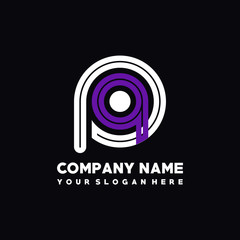 initial letter PA logo, round logo white, purple lowercase letters