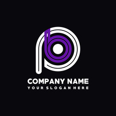 initial letter PB logo, round logo white, purple lowercase letters
