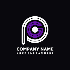 initial letter PG logo, round logo white, purple lowercase letters