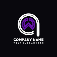 initial letter QW logo, round logo white, purple lowercase letters