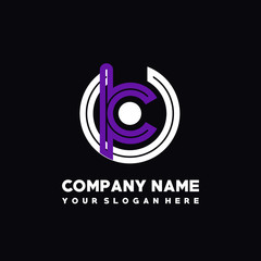 initial letter UK logo, round logo white, purple lowercase letters