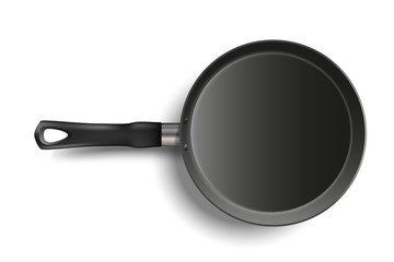 Realistic frying Pan isolated on transparent background. Metallic dishware. Utensil for cooking. Stock realistic vector illustration.