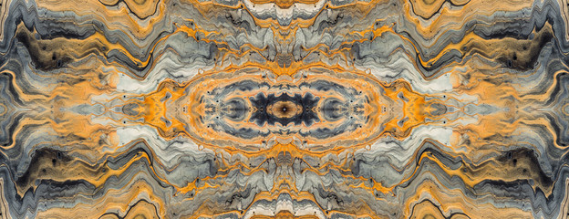 Acrylic Fluid Art. Golden wave and curls pattern. Luxury Marbleized effect kaleidoscope