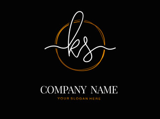 K S KS Initial handwriting logo design with circle. Beautyful design handwritten logo for fashion, team, wedding, luxury logo.