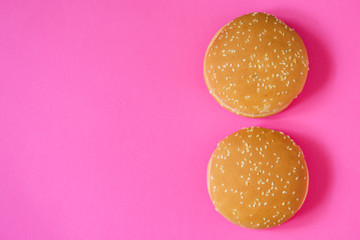 burger bun (round bun for making fast food sandwiches) menu concept. food background. copy space. Top view