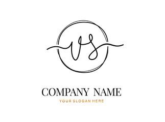 V S VS Initial handwriting logo design with circle. Beautyful design handwritten logo for fashion, team, wedding, luxury logo.