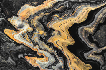 Golden and black wave pattern. Luxury Marbleized effect. Abstract background or texture - 293062182