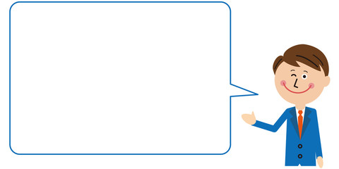 ポップな青いスーツの会社員　吹き出し