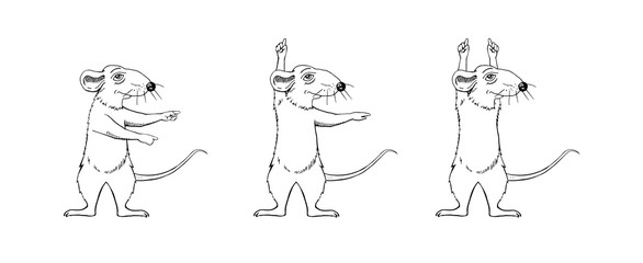 Fototapeta na wymiar Image of a rat cartoon sketch. The rat does gymnastics.
