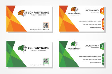Abstract modern triangle Business card, name card Design Template - stock vector -- green and orange color
