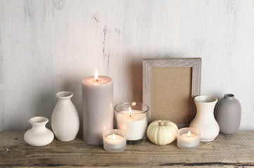 Neutral colored vases and candles as home decor