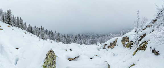 Winter landscape. Taganay national Park, Chelyabinsk region, South Ural, Russia