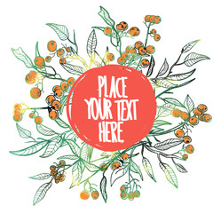 The branches with ripe berries and leaves . Medicinal herbs , natural extracts . Stylish background for your text .