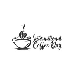 1 October International coffee day Logo. World Coffee day Logo Icon vector illustration on white background.World map in coffee cup.