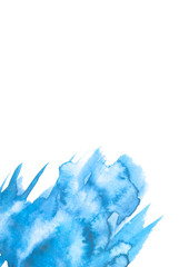 Fototapeta premium Watercolor blue background, blot, blob, splash of blue paint on white background. Watercolor blue sky, spot, abstraction. Abstract art illustration, scenic background. The color splashing