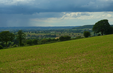 View from the hill on tranquil landscape in rural Normandy