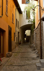 Street in the village of Gandria on lake Lugano, Switzerland.