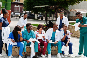 Group of african medical students posed outdoor prepare to exams.