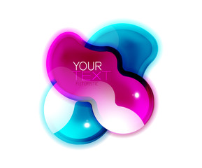 Abstract glossy shiny shape. Liquid glass splash design with sample text. Promotion web box, clean futuristic techno frame