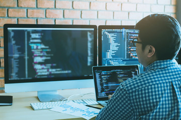 Developer programming and coding technology. Website design Safety of the social world Cyberspace...