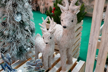 Christmas decorations with xmas tree and deers