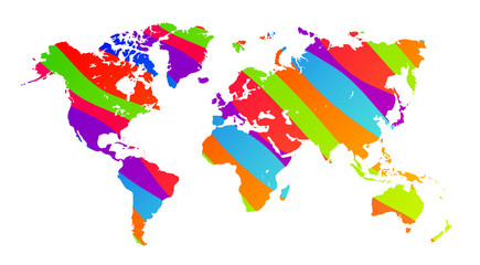 Colorful vector world map. North and South America, Asia, Europe, Africa, Australia