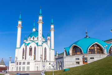 Fototapeta na wymiar Kul Sharif mosque on the territory of Kazan Kremlin. Kazan city, Tatarstan republic, Russia