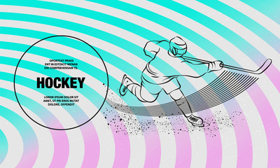 Hockey player shoots the puck with a hockey stick. Vector outline of Hockey sport illustration.