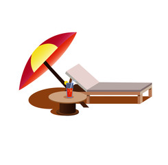 sun bed sofa lounge chair under umbrella with soft drink, sun bathing holiday summer vacation illustration