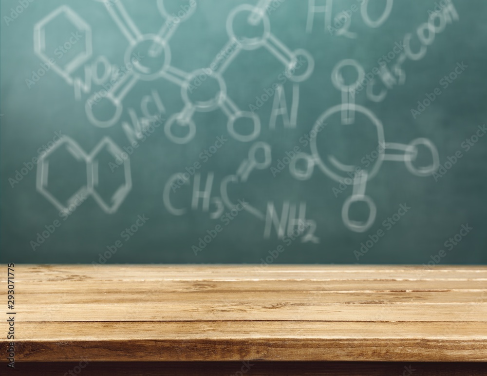 Wall mural molecule models and formulas on blackboard background
