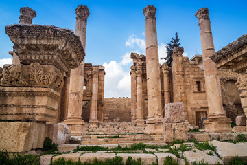 The Nymphaeum monument is part of the ancient greco-roman city ruins of Jerash, Gerasa Governorate, Jordan 