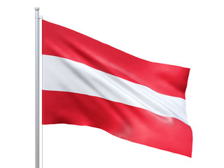 Austria flag waving on white background, close up, isolated. 3D render