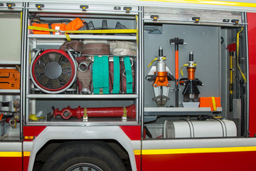 hoses tools and equipment of Fire Truck