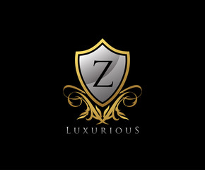 Classy Shield Letter Z Gold Letter Logo Icon.