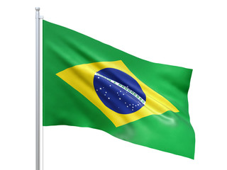 Brazil flag waving on white background, close up, isolated. 3D render