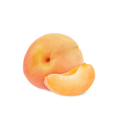 Naklejka na ściany i meble Isolated apricot. Fresh cut apricot fruits isolated on white background, with clipping path