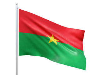 Burkina Faso flag waving on white background, close up, isolated. 3D render
