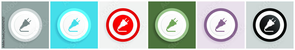 Fototapete Plug icon set, colorful flat design vector illustrations in 6 options for web design and mobile applications