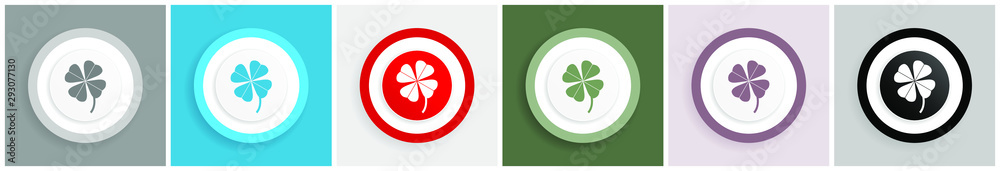 Leinwandbilder four-leaf clover icon set, colorful flat design vector illustrations in 6 options for web design and